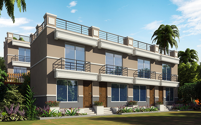 Entrance and Garden View of Terrace Row Houses, The Blue Breeze Project at Dapoli Murad Harnei by Asthavinayak developers